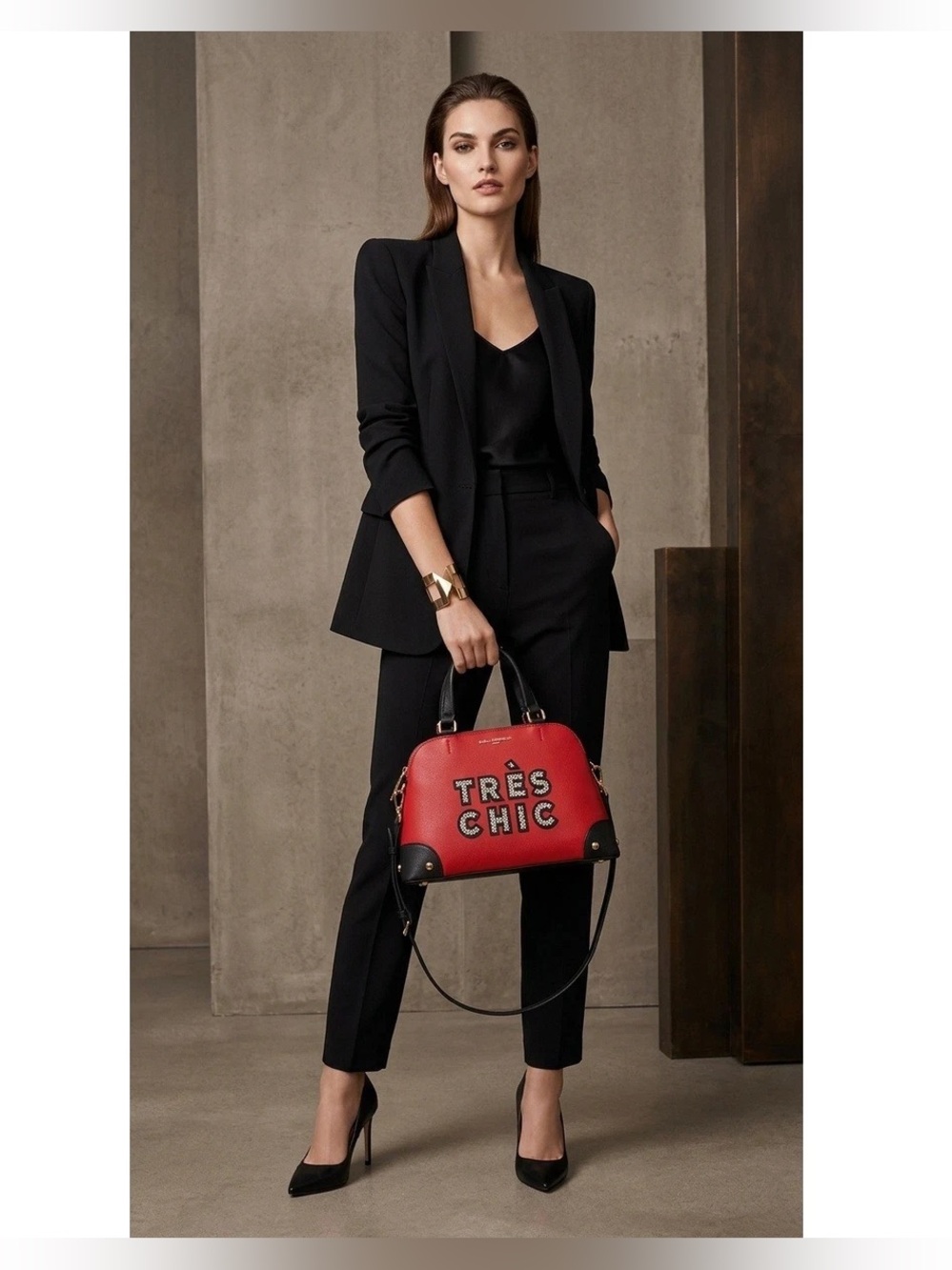 😻😻😻 KARL LAGERFELD  ParisGifting  Red Embellished Satchel, Medium , new